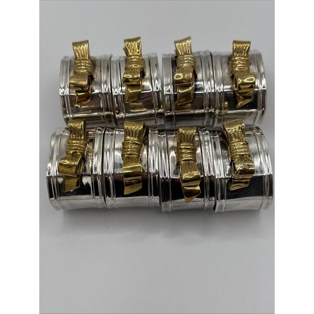 Vintage Fortunoff Silver and Gold Bow Napkin Rings Set Of 8